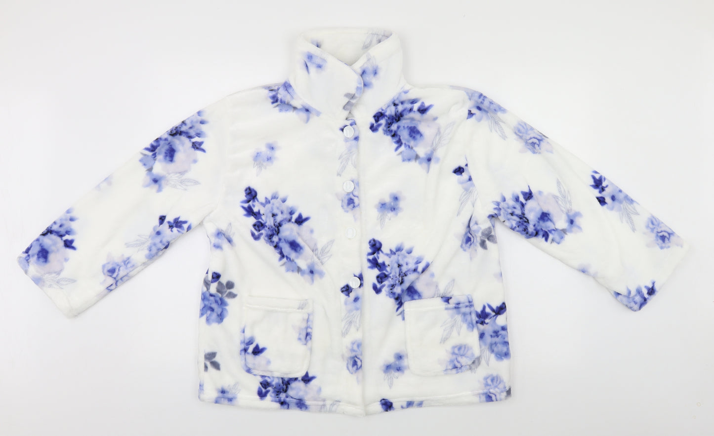 Slenderella Womens White Floral  Cardigan Jumper Size L