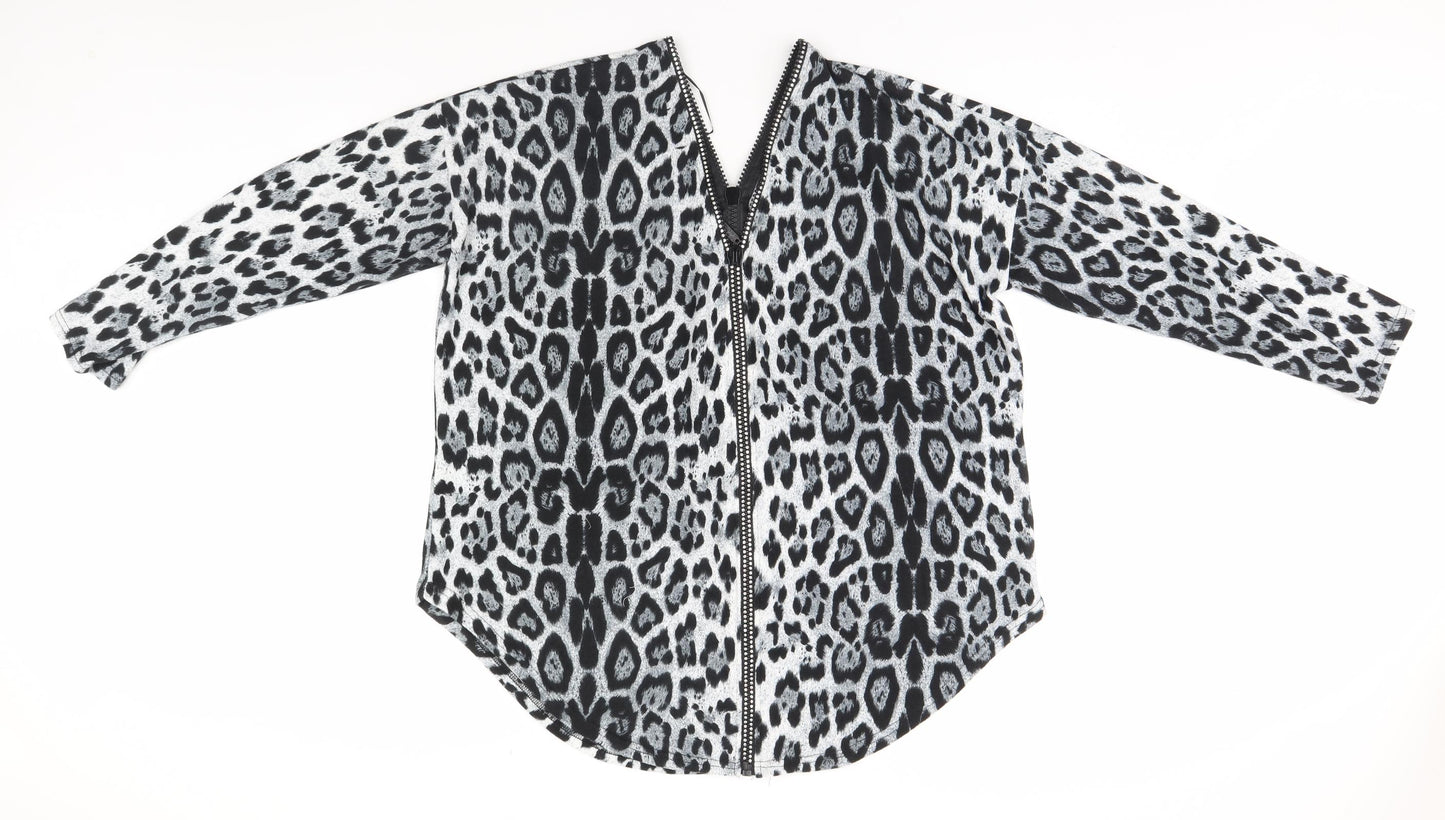 Quiz Womens White Animal Print  Full Zip Jumper Size L