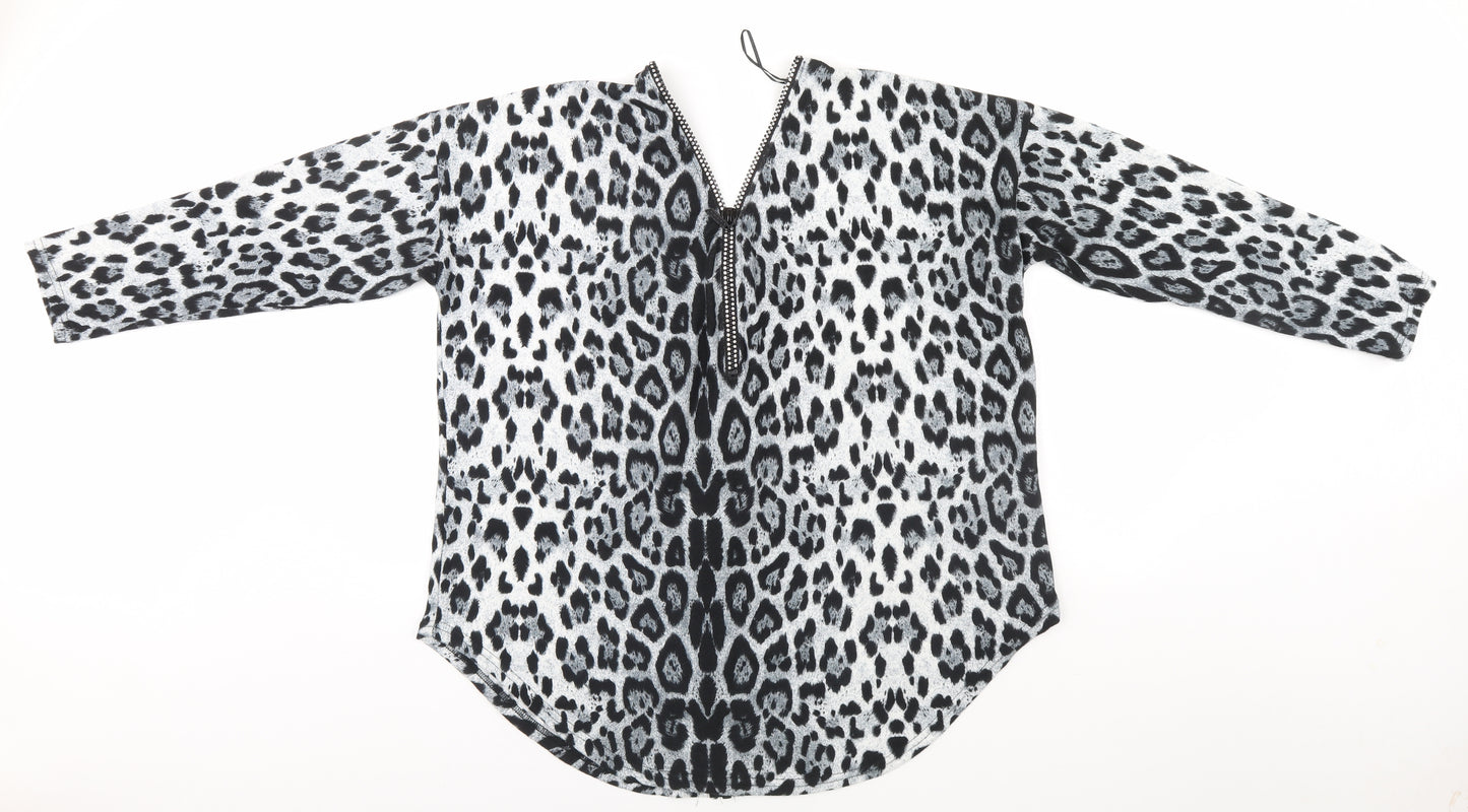 Quiz Womens White Animal Print  Full Zip Jumper Size L