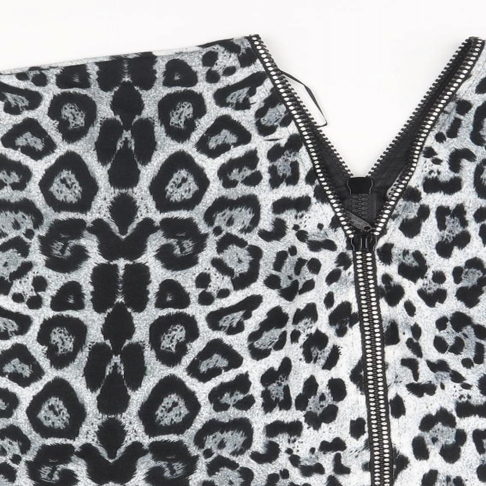 Quiz Womens White Animal Print  Full Zip Jumper Size L