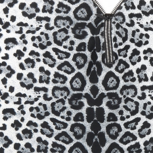 Quiz Womens White Animal Print  Full Zip Jumper Size L