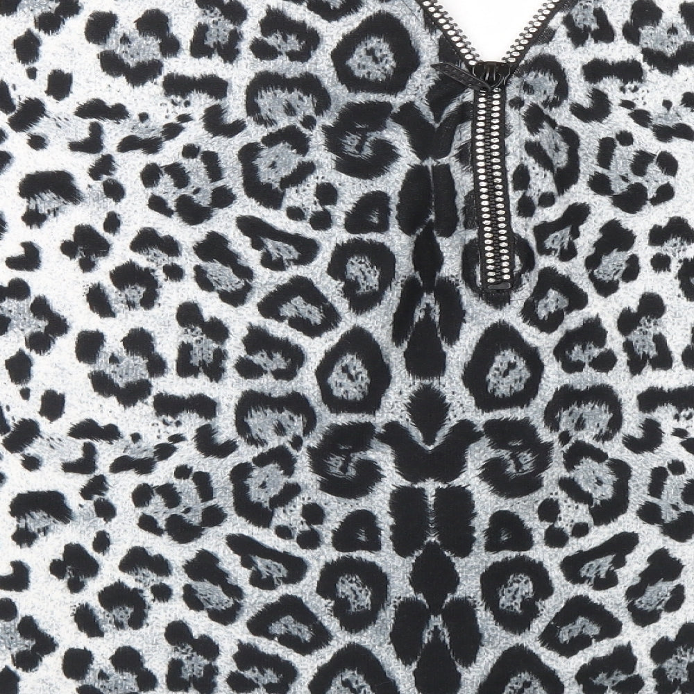 Quiz Womens White Animal Print  Full Zip Jumper Size L