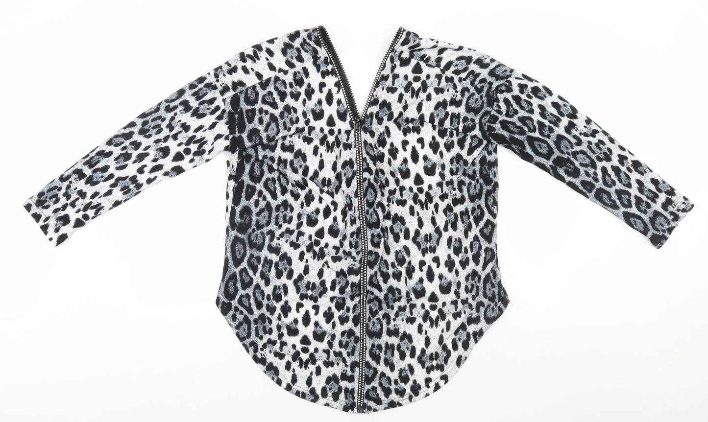 Quiz Womens Grey Animal Print  Full Zip Jumper Size M