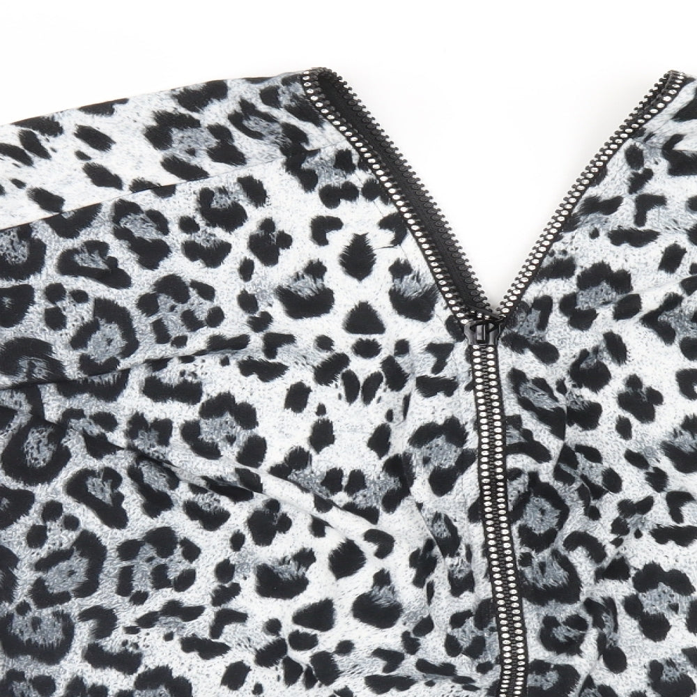 Quiz Womens Grey Animal Print  Full Zip Jumper Size M