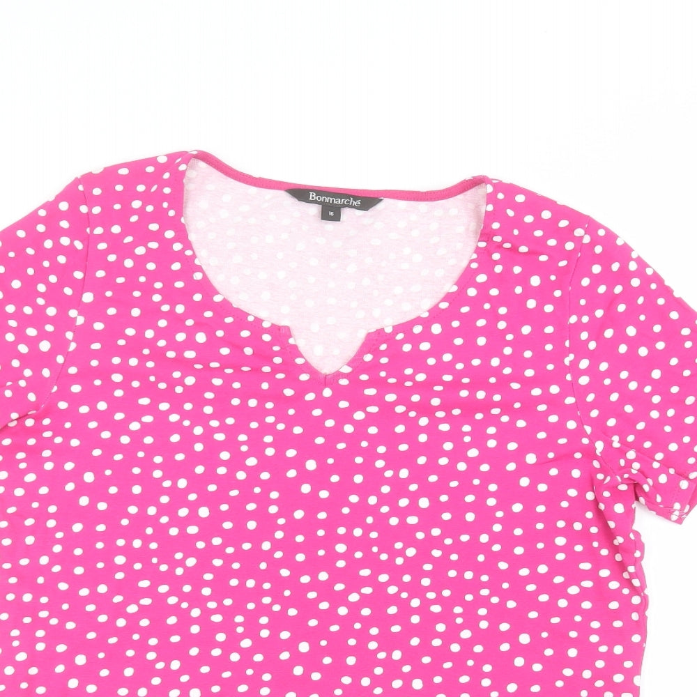 Bonmarché Womens Pink Polka Dot  Basic T-Shirt Size 16