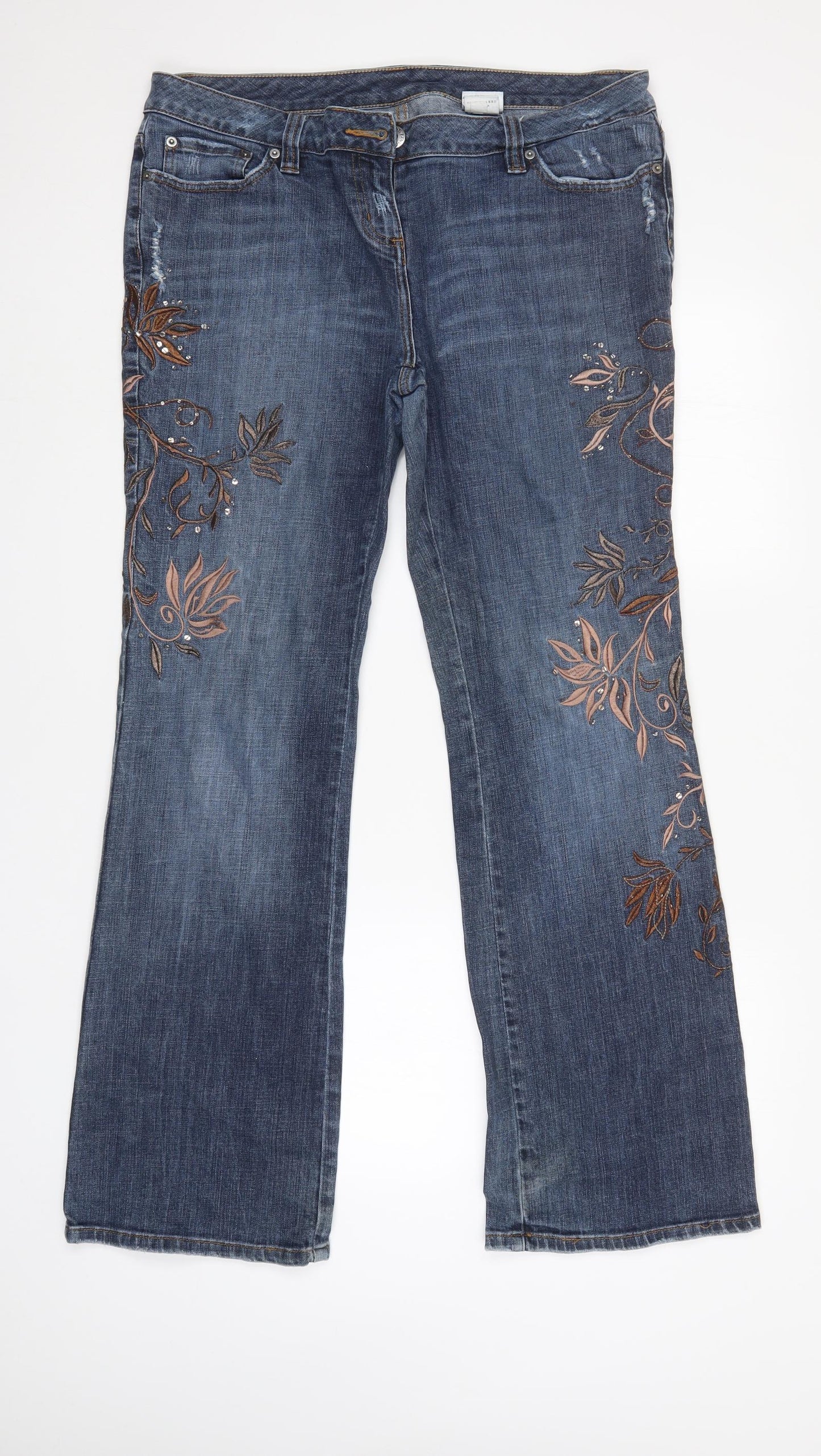 NEXT Womens Blue Floral  Wide-Leg Jeans Size 16 L32 in