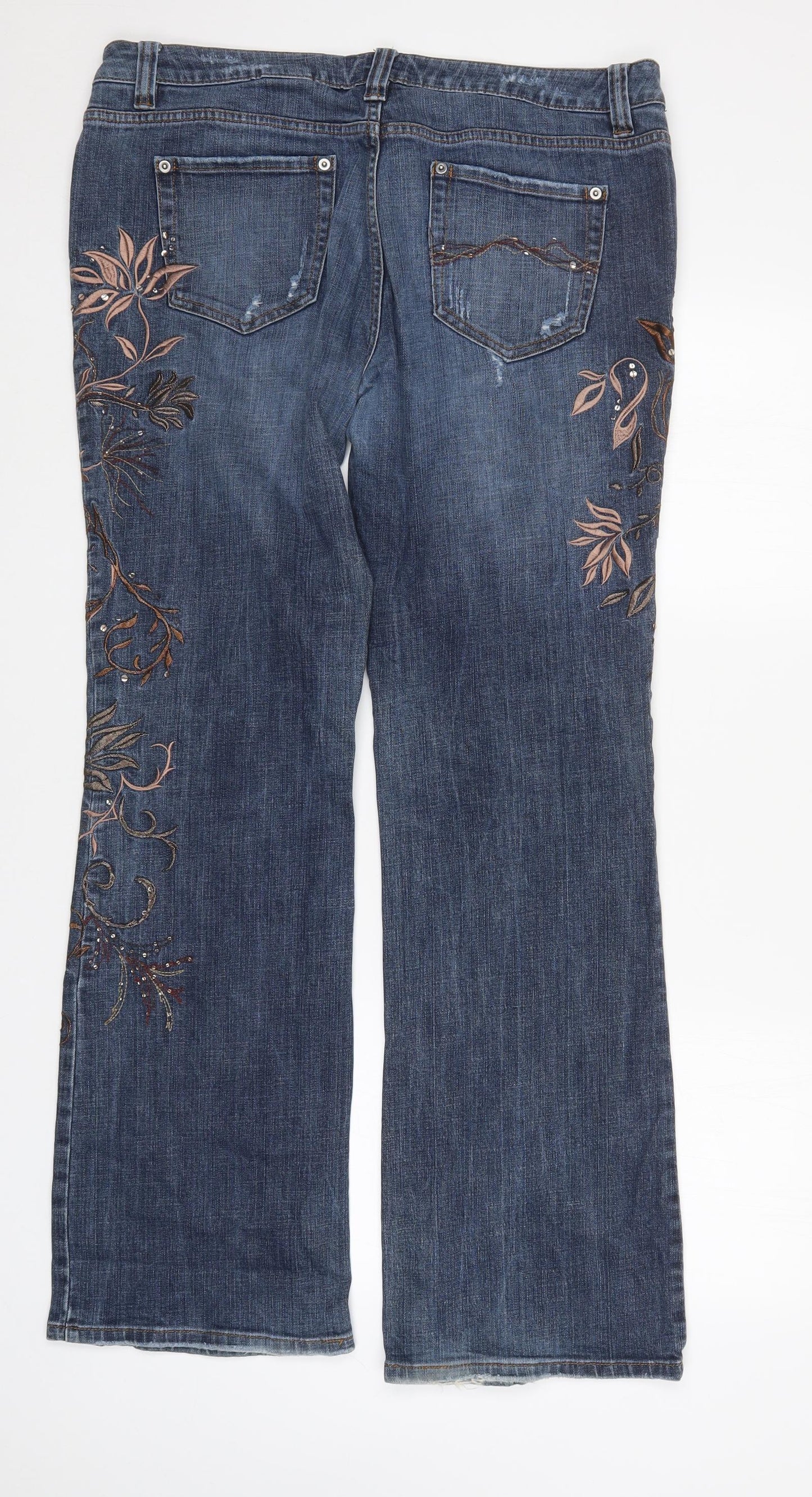 NEXT Womens Blue Floral  Wide-Leg Jeans Size 16 L32 in