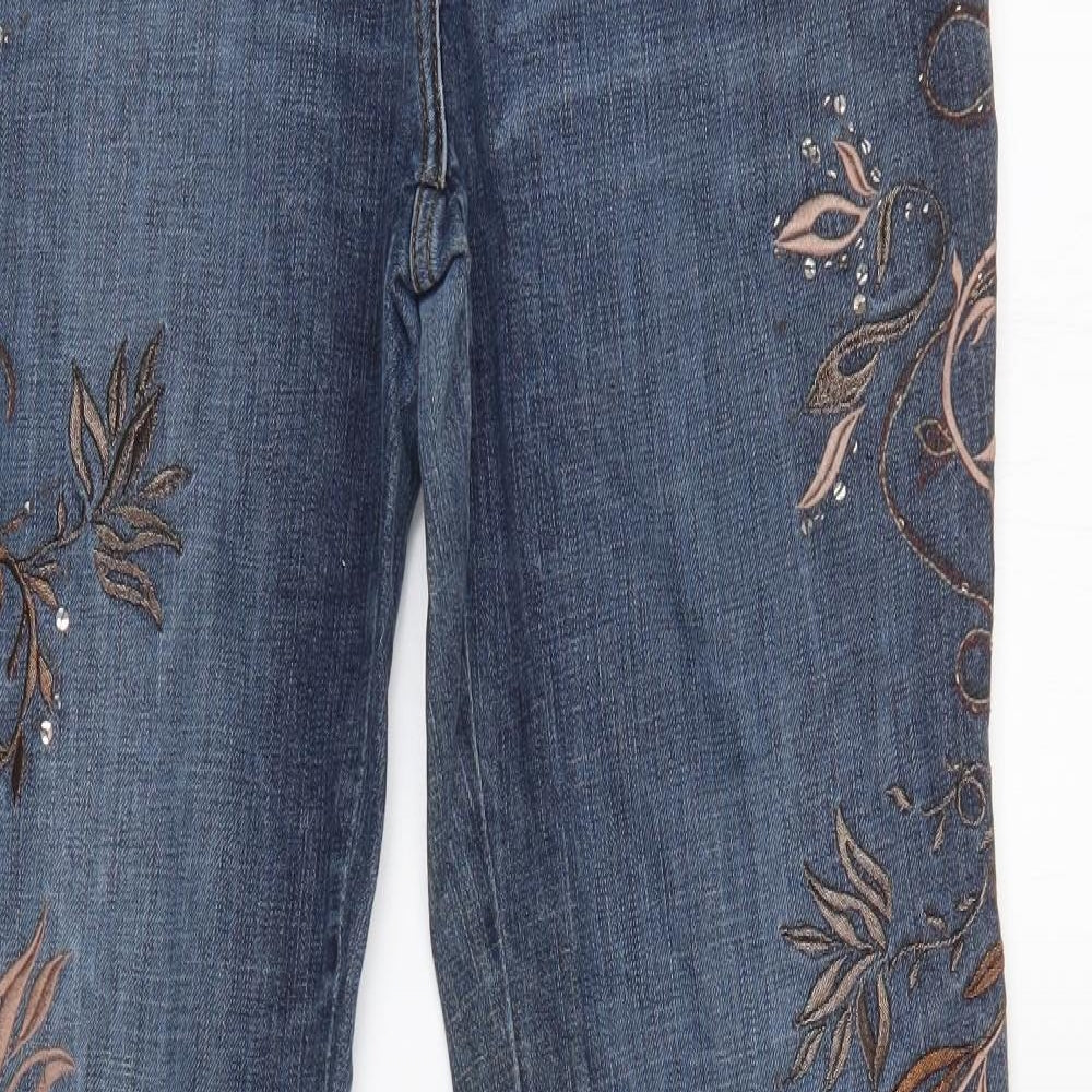 NEXT Womens Blue Floral  Wide-Leg Jeans Size 16 L32 in