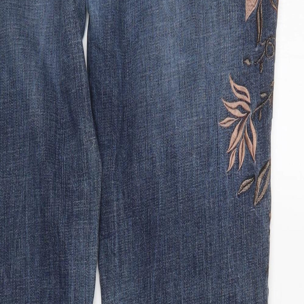 NEXT Womens Blue Floral  Wide-Leg Jeans Size 16 L32 in