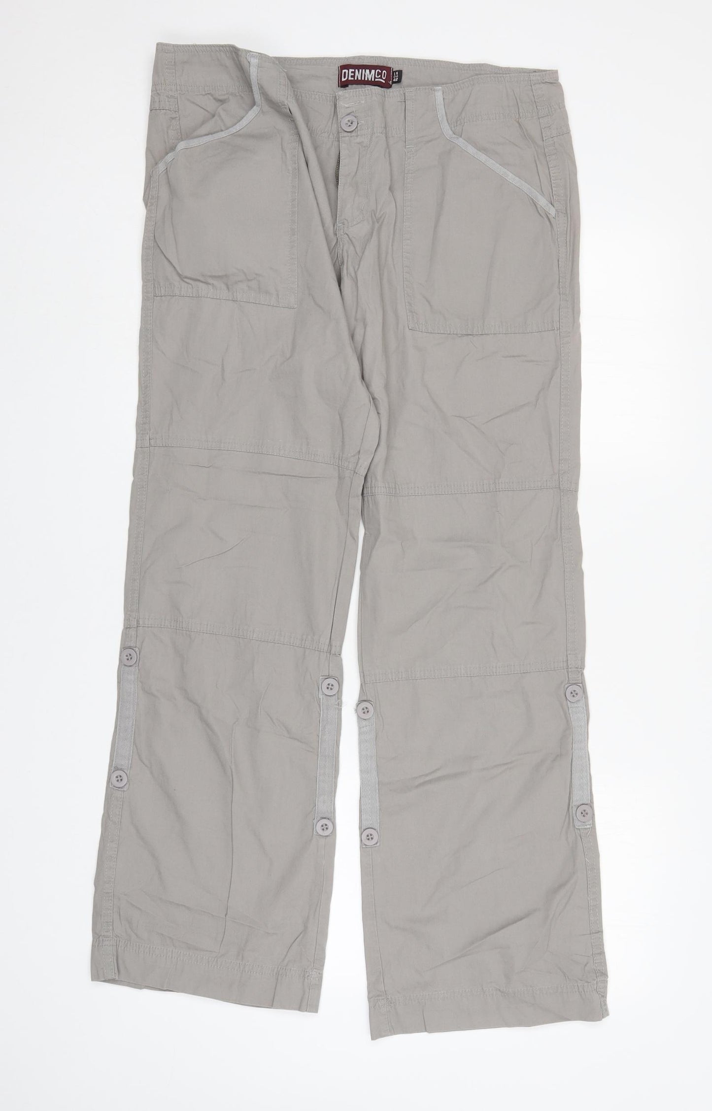 Denim & Co. Womens Grey   Cargo Trousers Size 14 L32 in