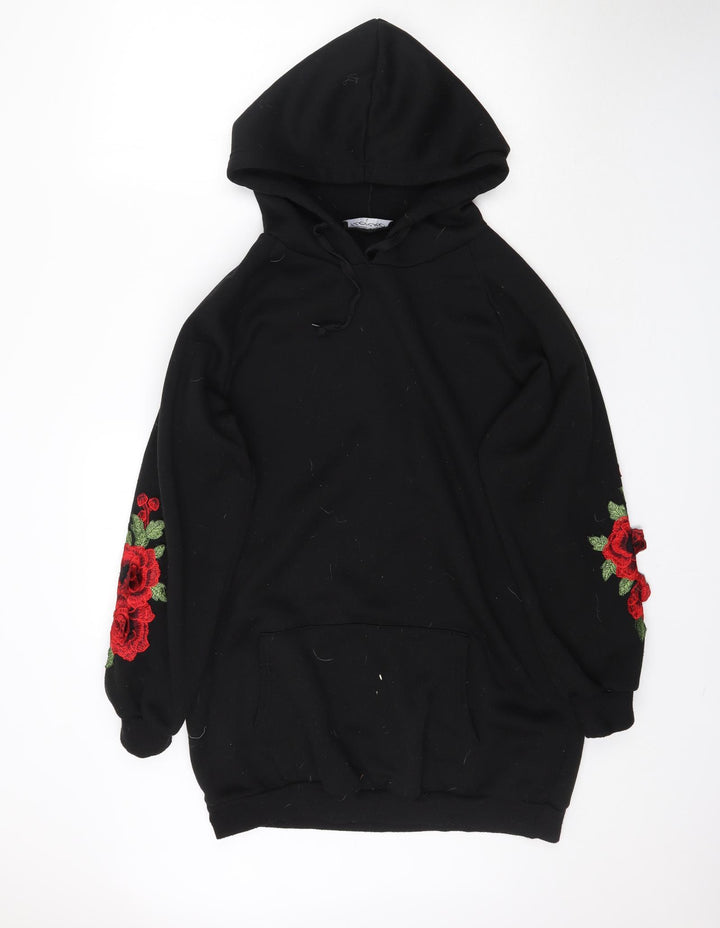 Florho Womens Black Pullover Hoodie Size L - Floral