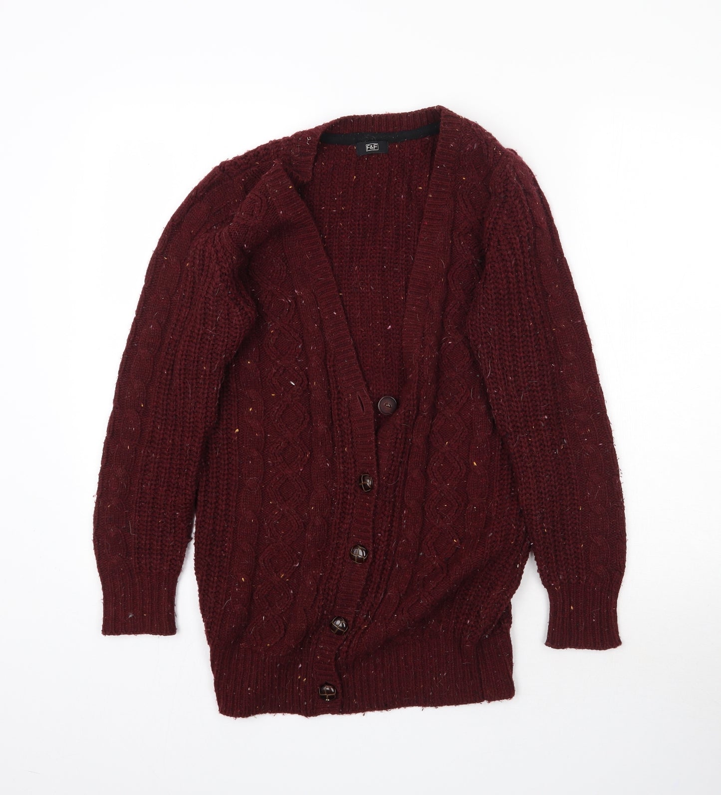 F&F Womens Red  Knit Cardigan Jumper Size 8