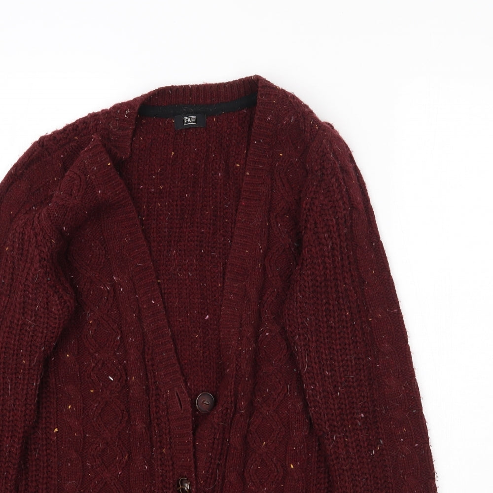 F&F Womens Red  Knit Cardigan Jumper Size 8