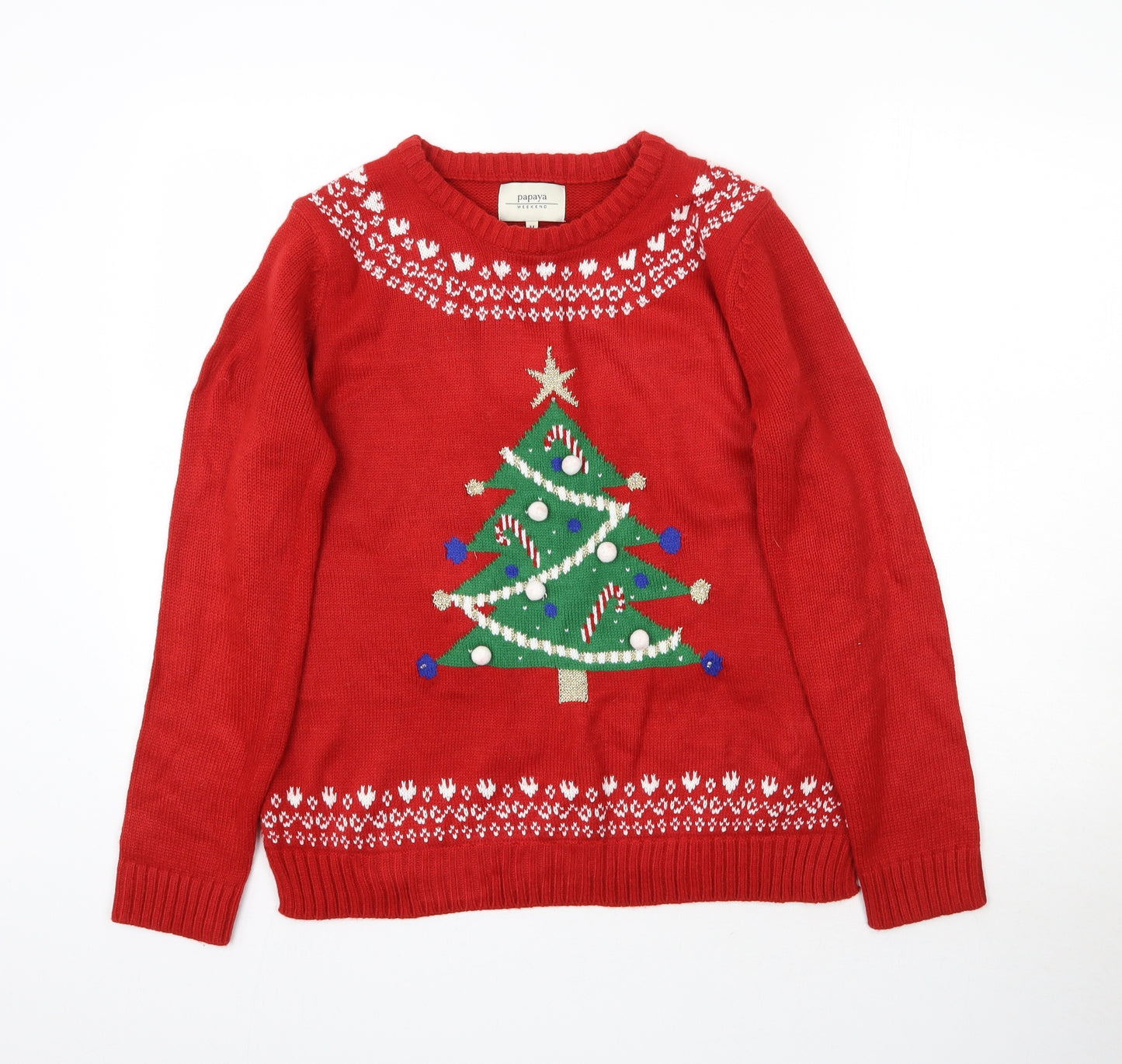 Papaya Mens Red  Knit Pullover Jumper Size M  - Christmas Tree