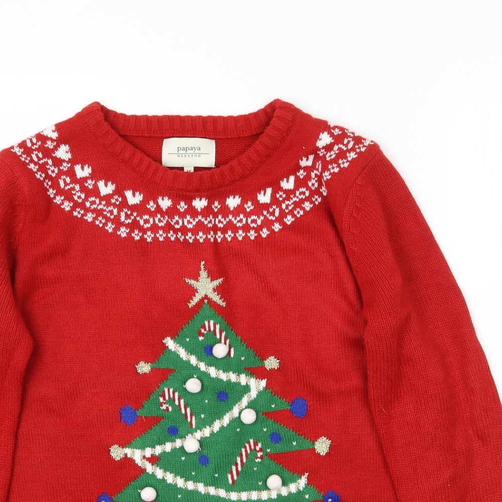 Papaya Mens Red  Knit Pullover Jumper Size M  - Christmas Tree