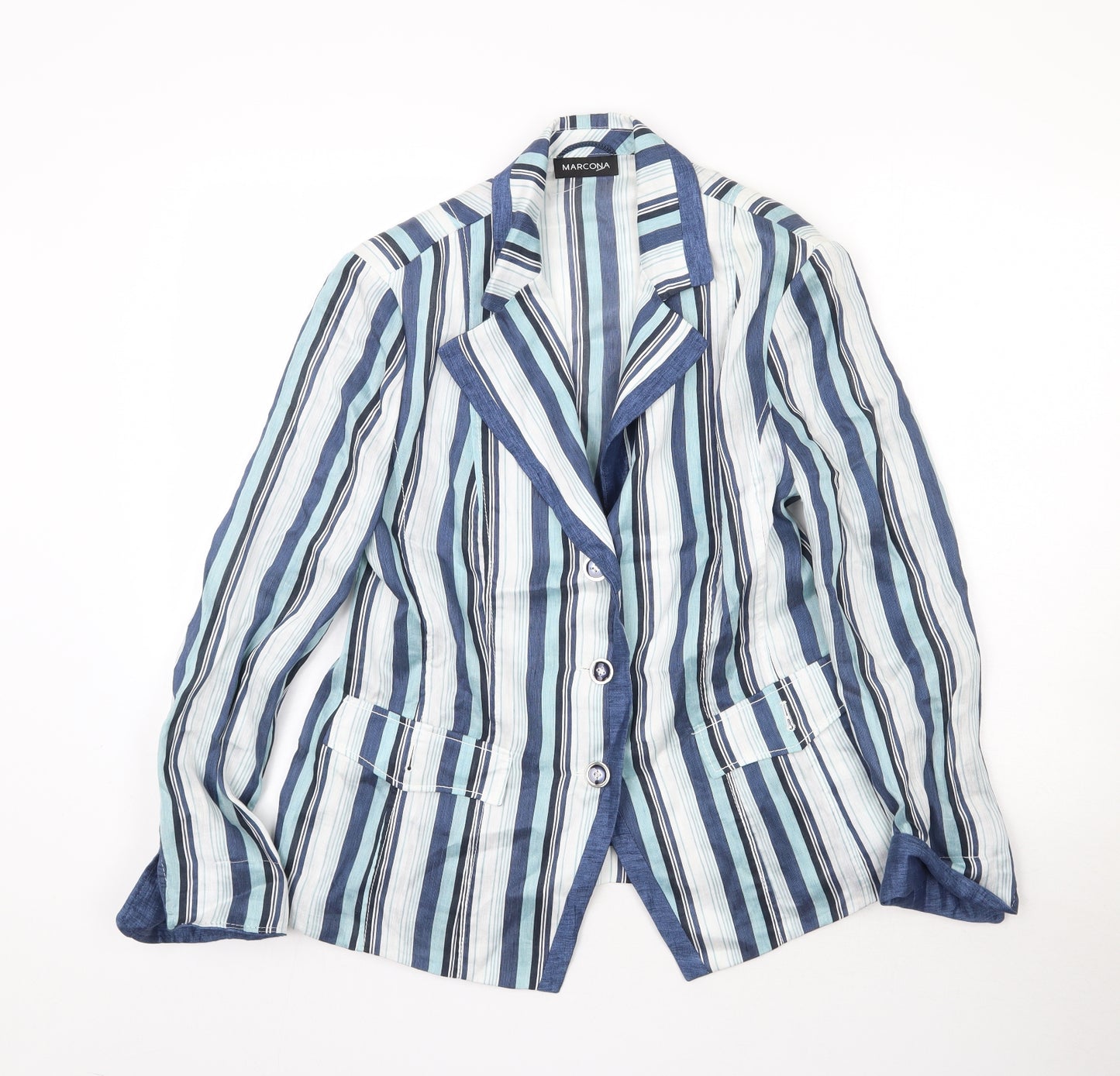 Marcona Womens Blue Striped  Jacket Blazer Size M