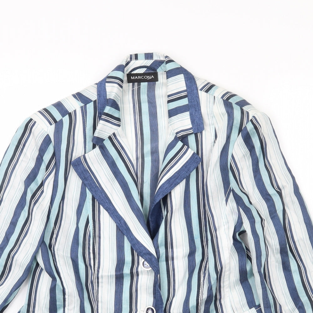 Marcona Womens Blue Striped  Jacket Blazer Size M