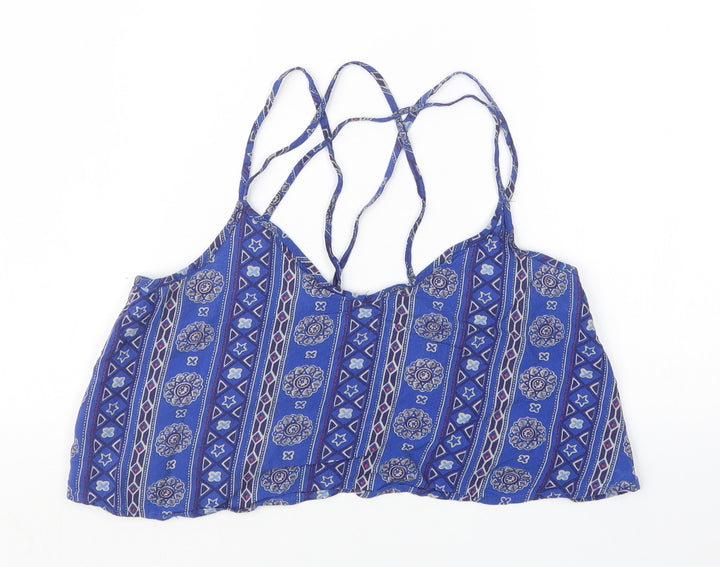 Hollister Womens Blue Geometric Cropped T-Shirt Size M