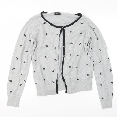 F&F Womens Grey Geometric Knit Cardigan Jumper Size 14