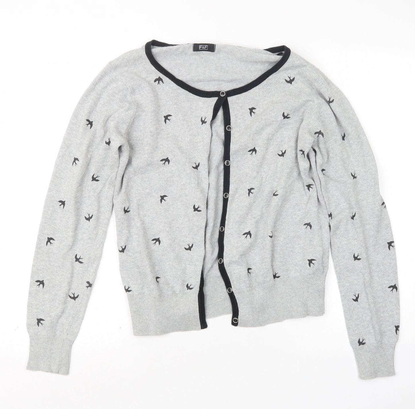 F&F Womens Grey Geometric Knit Cardigan Jumper Size 14