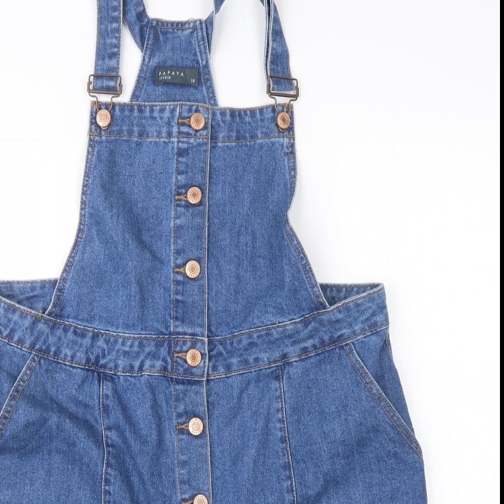 Papaya Womens Blue  Denim Pinafore/Dungaree Dress  Size 18