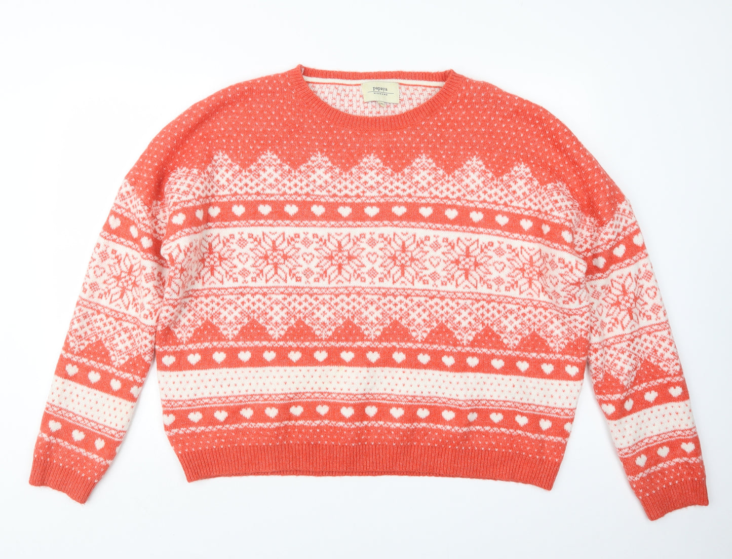 Papaya Womens Red Geometric Knit Pullover Jumper Size XL  - Christmas