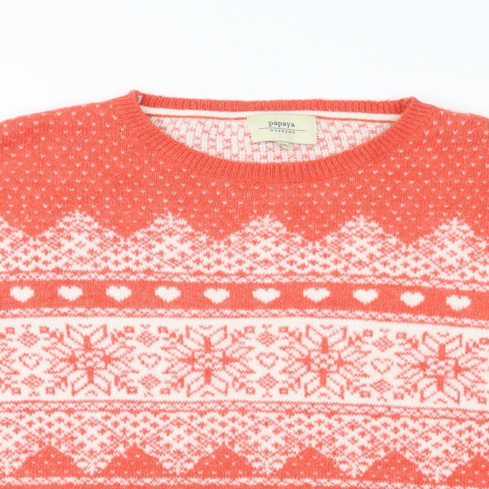 Papaya Womens Red Geometric Knit Pullover Jumper Size XL  - Christmas