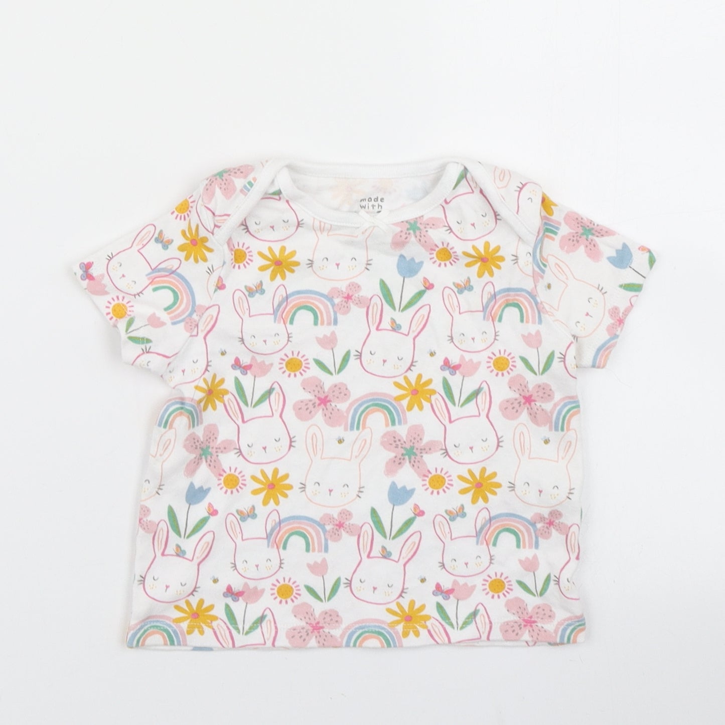 F&F Girls White Spotted  Basic T-Shirt Size 9-12 Months