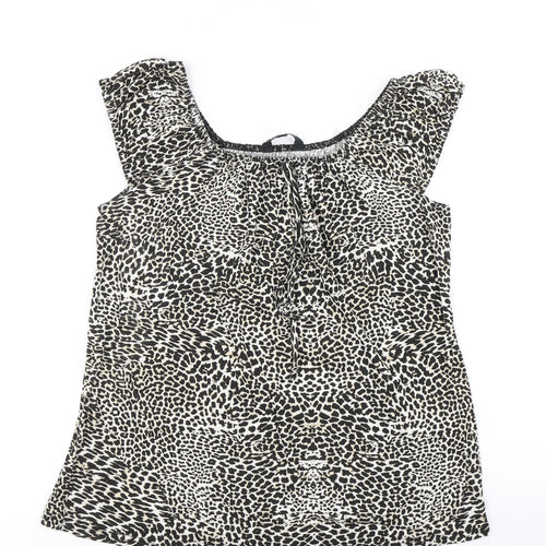 Peacocks Womens Brown Animal Print  Basic T-Shirt Size 14