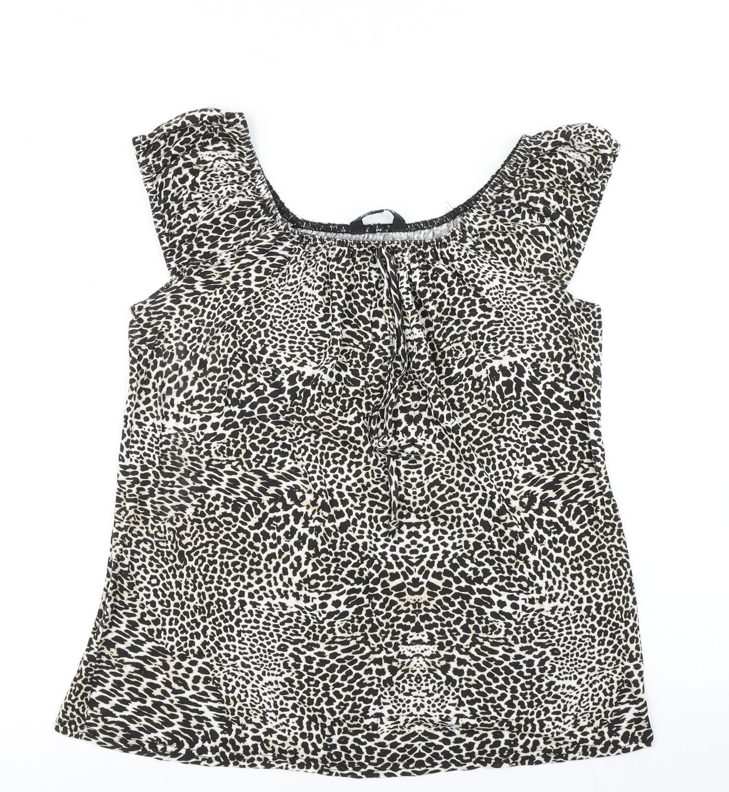 Peacocks Womens Brown Animal Print  Basic T-Shirt Size 14