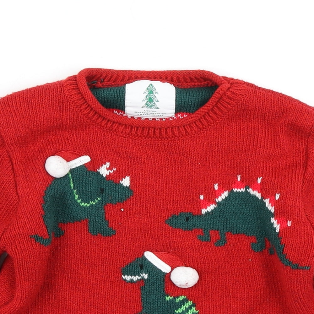 George Boys Red  Knit Pullover Jumper Size 4-5 Years  - Christmas Jumper