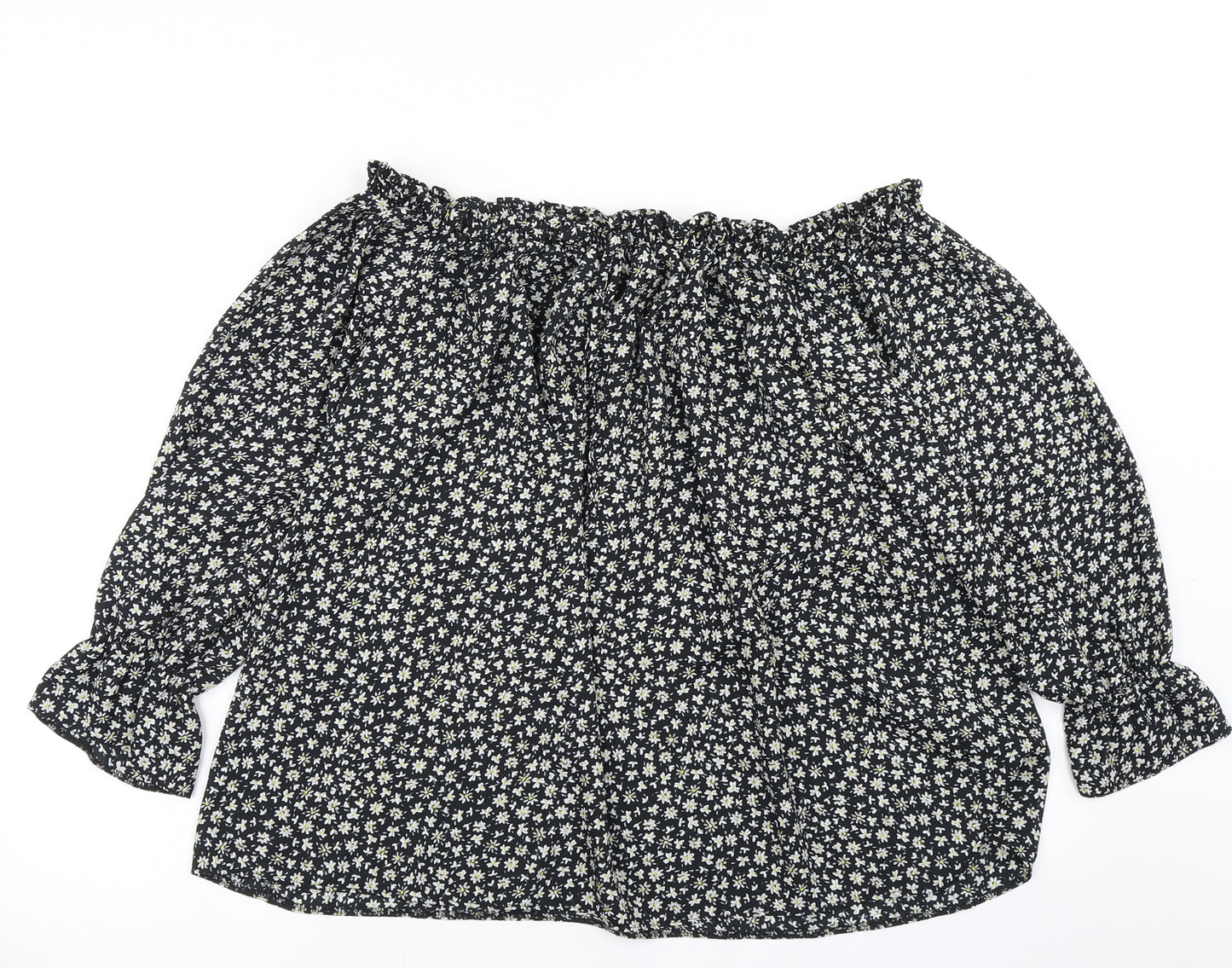 Peacocks Womens Black Floral  Basic Blouse Size 16