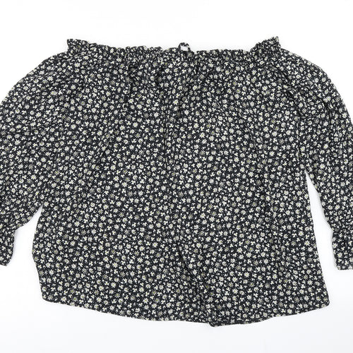 Peacocks Womens Black Floral  Basic Blouse Size 16