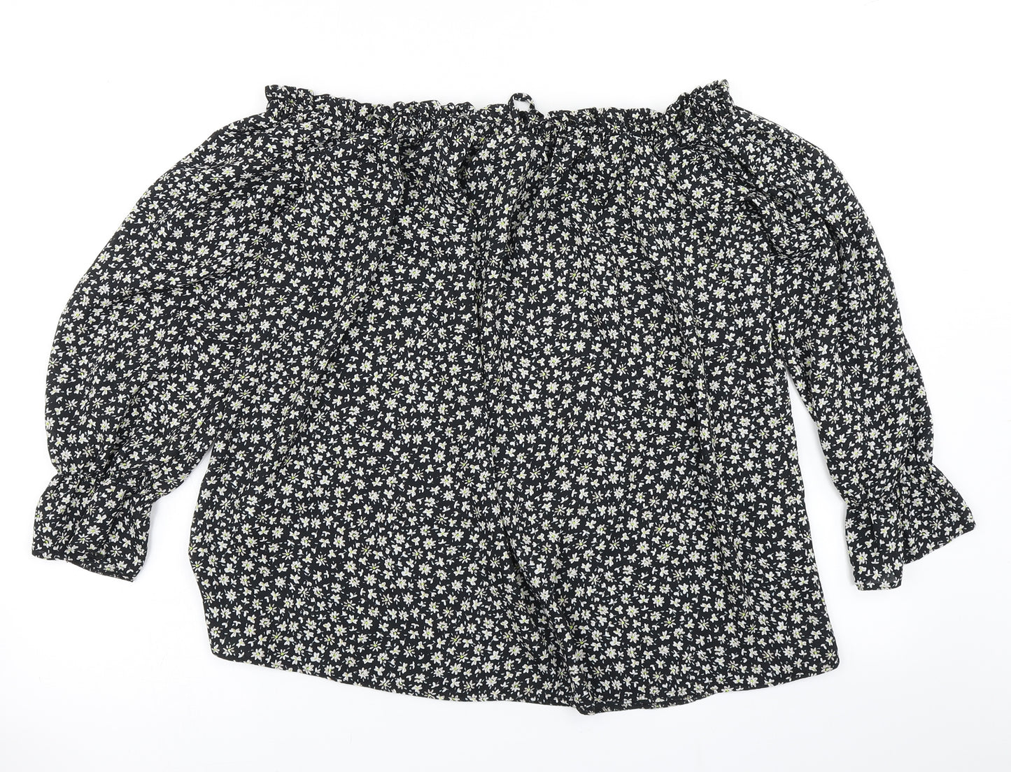 Peacocks Womens Black Floral  Basic Blouse Size 16