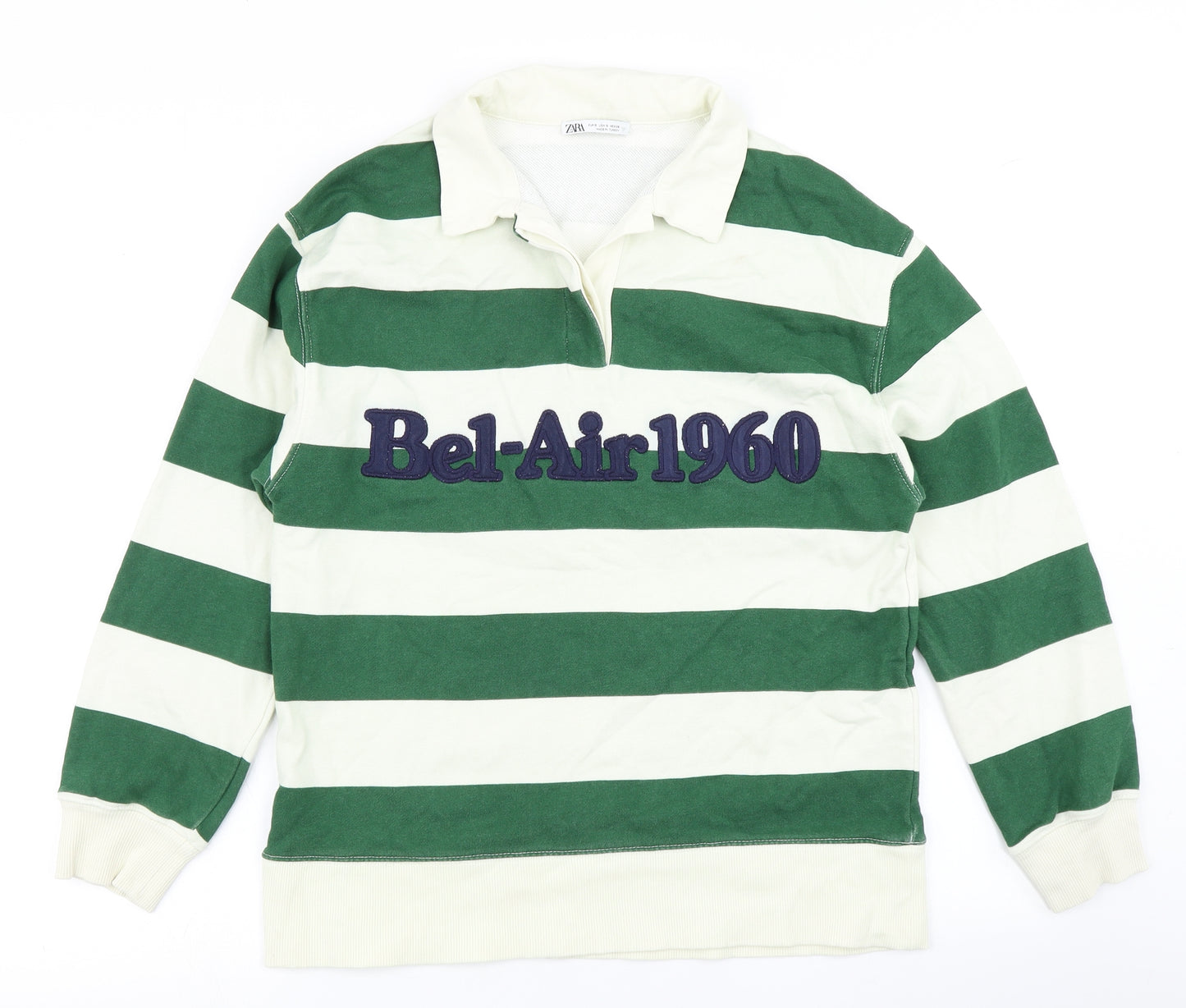 Zara Womens Green Striped  Basic Polo Size S