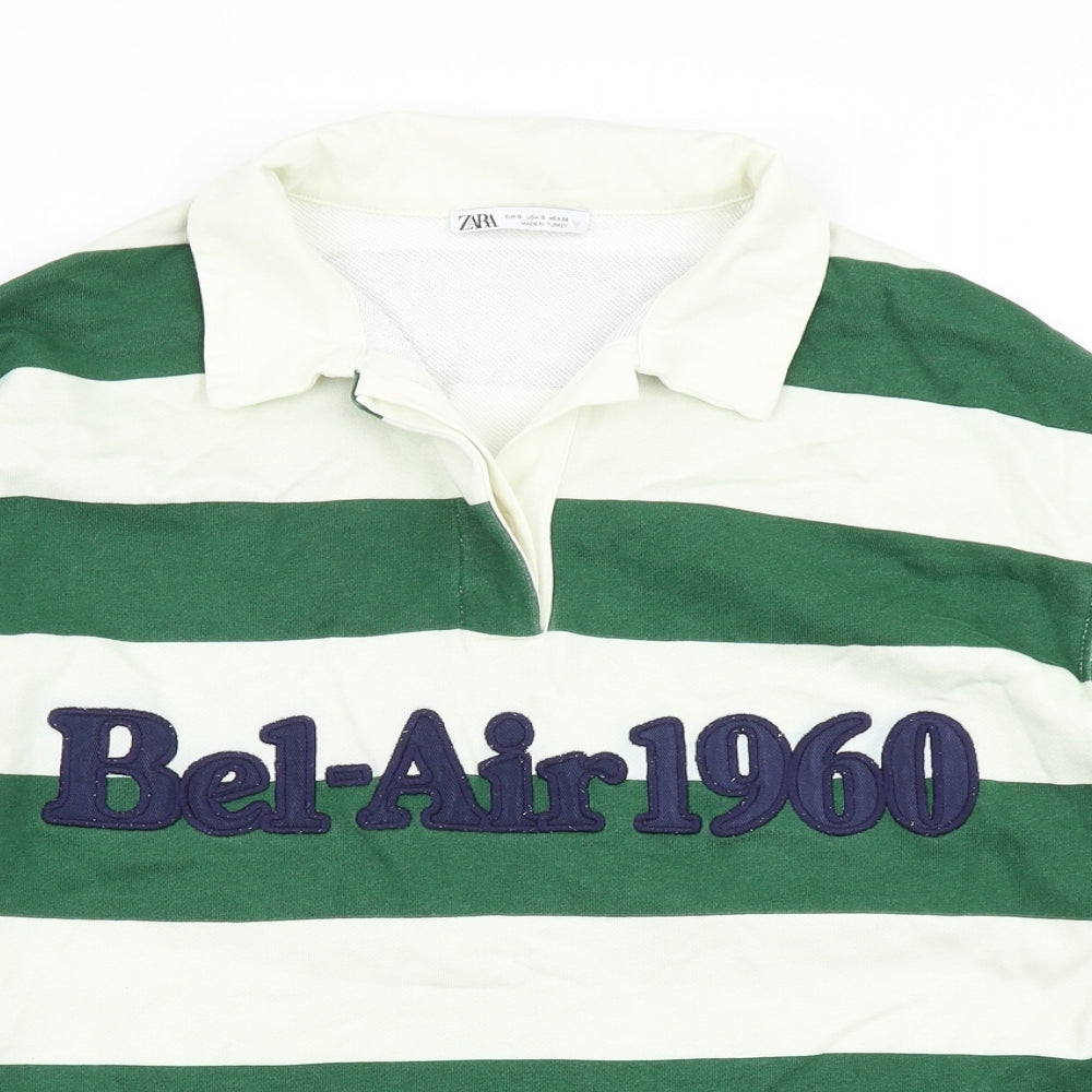 Zara Womens Green Striped  Basic Polo Size S