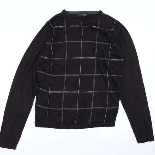 NEXT Mens Black Check Knit Pullover Jumper Size S
