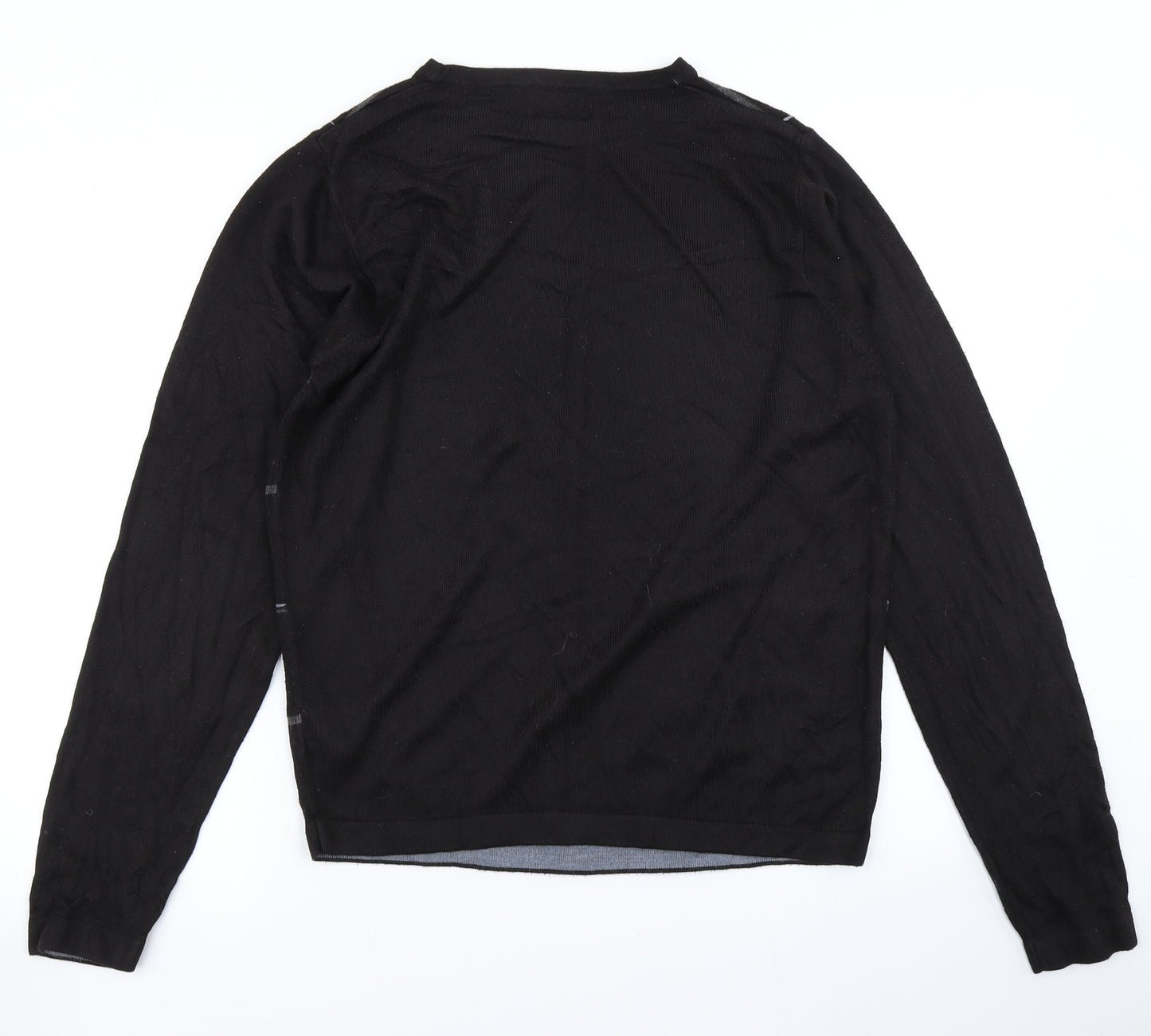 NEXT Mens Black Check Knit Pullover Jumper Size S