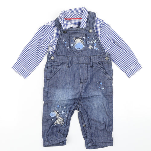 Matalan Boys Blue Camouflage Denim Dungaree Outfit/Set Size 3-6 Months