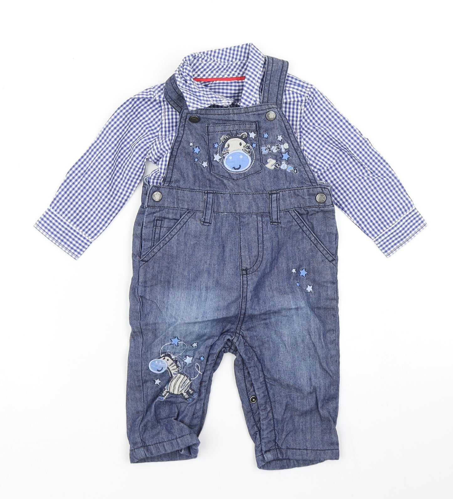 Matalan Boys Blue Camouflage Denim Dungaree Outfit/Set Size 3-6 Months