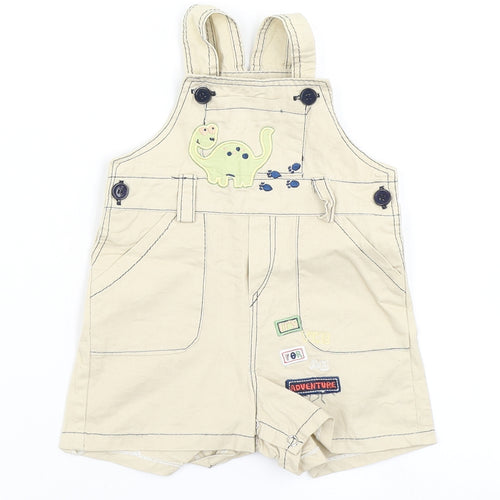 Preworn Boys Brown   Dungaree One-Piece Size 0-3 Months  - Dinosaur