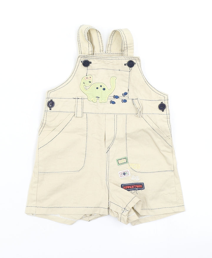 Preworn Boys Brown Dungaree One-Piece Size 0-3 Months - Dinosaur