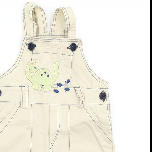Preworn Boys Brown   Dungaree One-Piece Size 0-3 Months  - Dinosaur