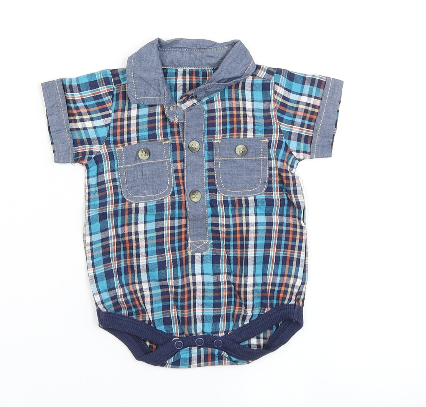 Matalan Boys Blue Plaid  Basic Button-Up Size Newborn