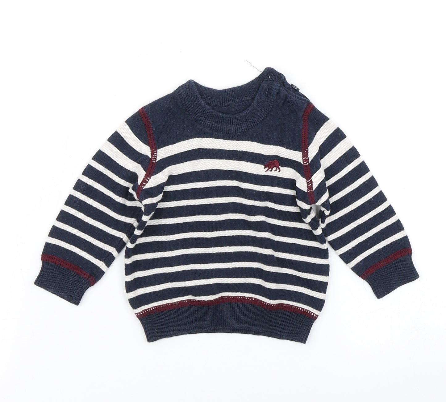 Earlydays Boys Blue Striped Knit Pullover Jumper Size 0-3 Months