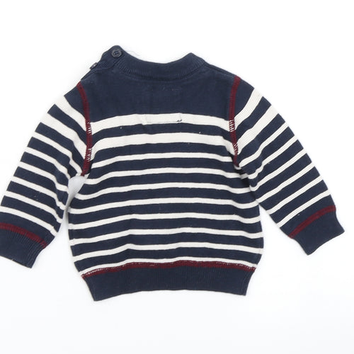 Earlydays Boys Blue Striped Knit Pullover Jumper Size 0-3 Months