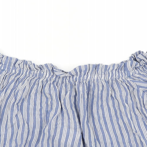 Bershka Womens Blue Striped  Cropped T-Shirt Size S
