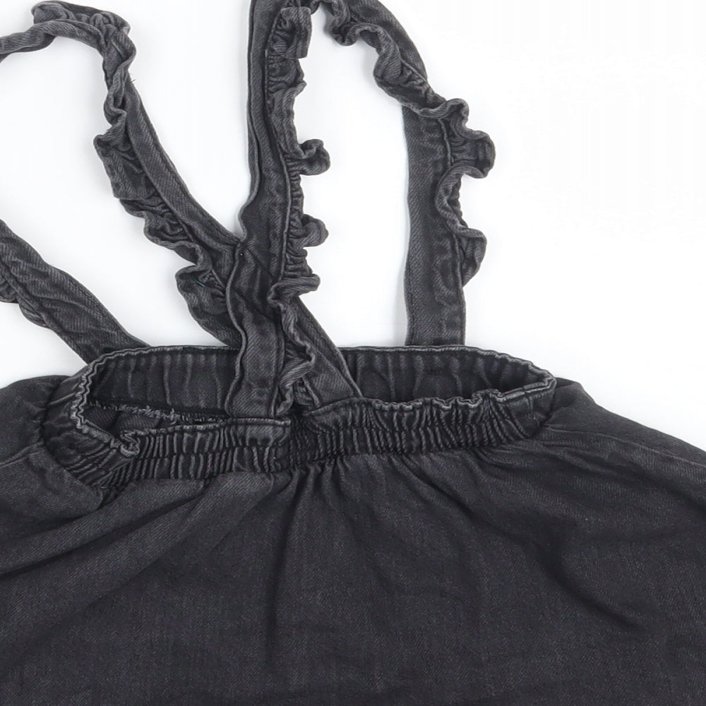 F&F Girls Black  Denim Pinafore/Dungaree Dress  Size 3-4 Years