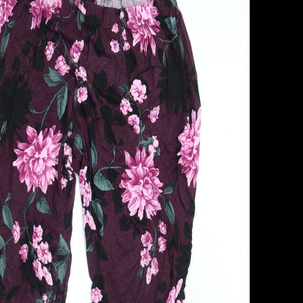 F&F Womens Purple Floral  Sweatpants Trousers Size 16 L28 in