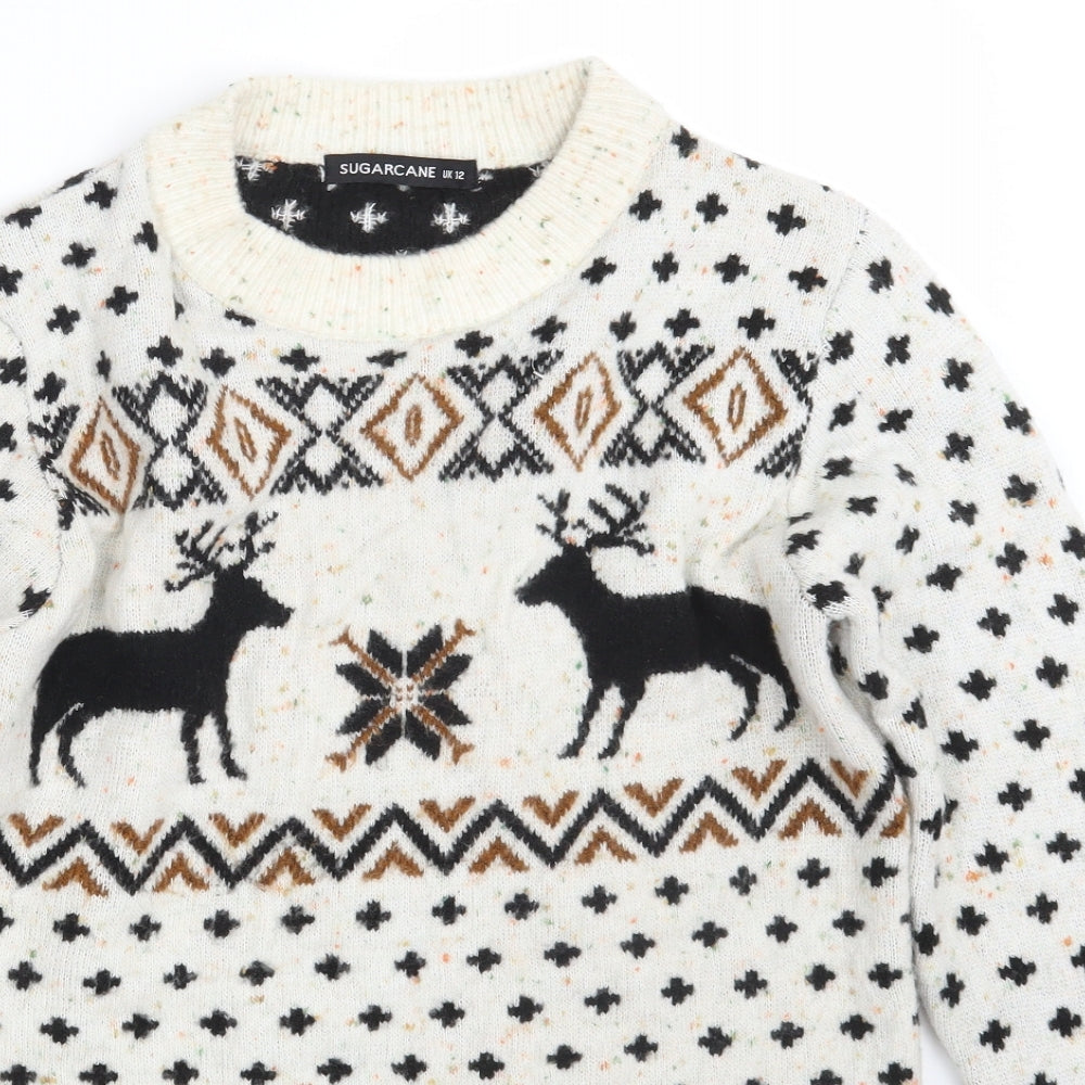 Sugar Cane Womens Ivory Argyle/Diamond Knit Pullover Jumper Size 12
